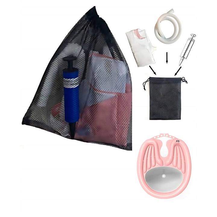 Set myjka nadmuchiwana pentru spalarea parului, roz-alb, 49x62x30cm, include pompa si accesorii