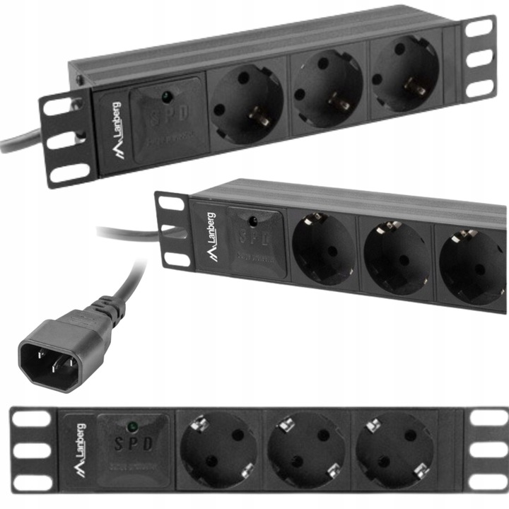 Захранващ разклонител Lanberg PDU 10" 1U 10A 2м черен 3x Schuko