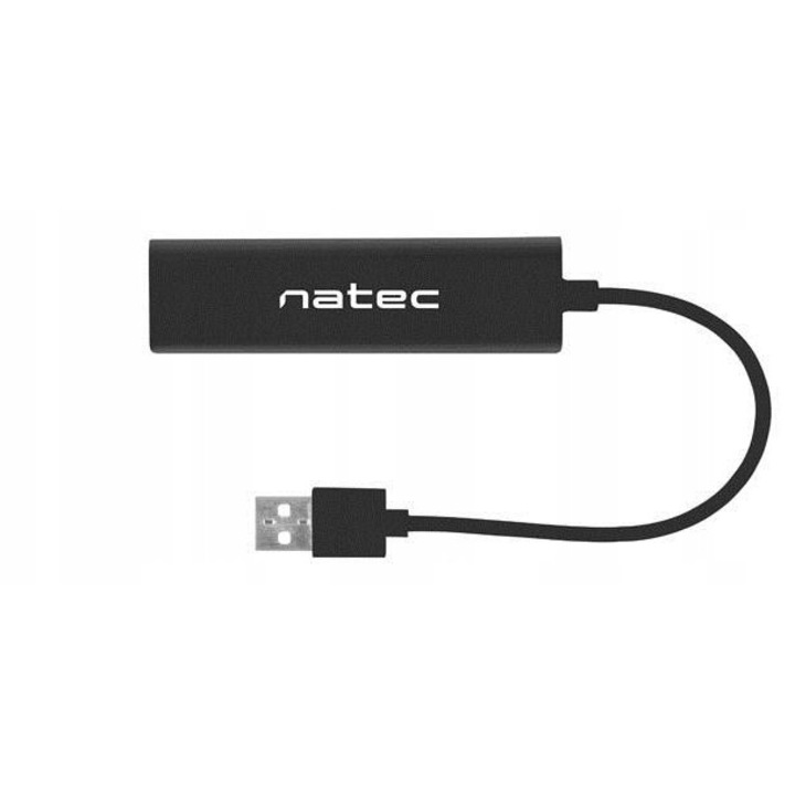 Hub USB Natec Dragonfly 3 porturi USB 2.0, RJ45, negru, 0,18m