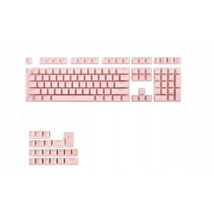 Set keycaps pentru tastatura mecanica Akko Pudding Rose, PBT, profil OEM, capace rezistente, Roz, 129 bucati