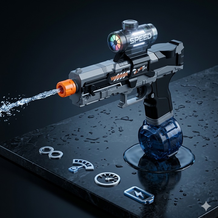 Pistol de Apa Electric "ICE RAT" M6-10 – Negru, Tragere Continua, Incarcare USB