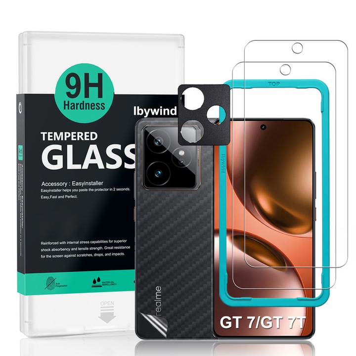 Folie Sticla Ibywind pentru Realme GT 7/GT 7T 5G, Pachet 2, Sticla Securizata, protectie pentru obiectiv, Montaj Usor, Duritate Militara, Ultra HD, Anti Zgarieturi, Anti Socuri