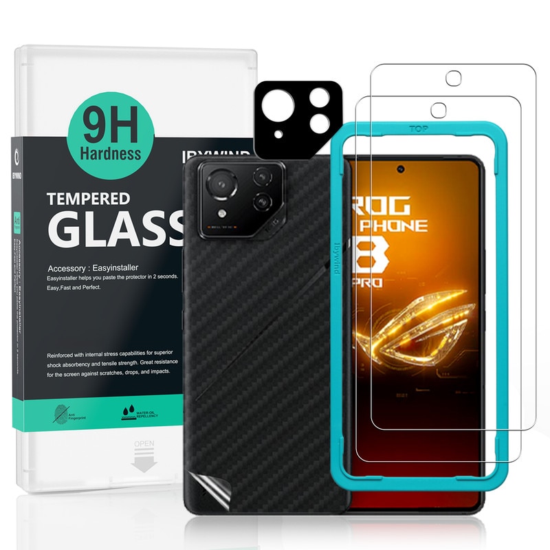 Folie Sticla Ibywind pentru Asus ROG Phone 8 Pro 5G, Pachet 2, Sticla Securizata, protectie pentru obiectiv, Montaj Usor, Duritate Militara, Ultra HD, Anti Zgarieturi, Anti Socuri
