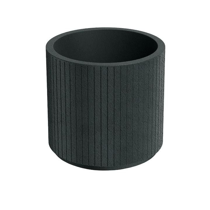 Ethick Coro kerek virágcserép, 40 cm átmérő, 36 cm magasság, matt felület, időjárásálló, vízelvezető nyílás, sötét grafit szín, TCR40-109GR