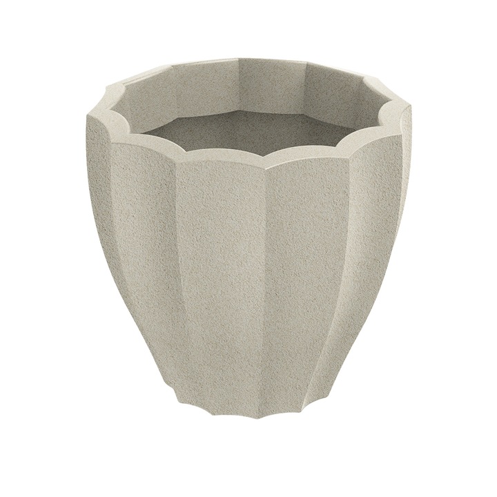 Ethick Rona kerek virágcserép, 40 cm átmérő, 36 cm magasság, matt felület, időjárásálló, vízelvezető nyílás, homokszínű, TRO40-101GR