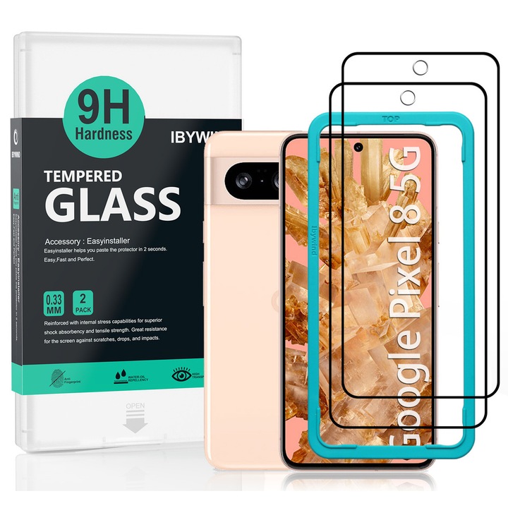 Folie Sticla Ibywind pentru Google Pixel 8 5G, Pachet 2, Sticla Securizata, Montaj Usor, Duritate Militara, Ultra HD, Anti Zgarieturi, Anti Socuri