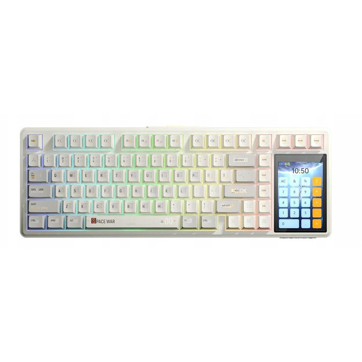 Механична клавиатура / keyboard Aula L99, компактен формат 75%, IPS тъчскрийн 3,98 инча, RGB 16,8 милиона цвята, батерия 8000 mAh, Bluetooth 5.0/2,4 GHz/Type-C, бял