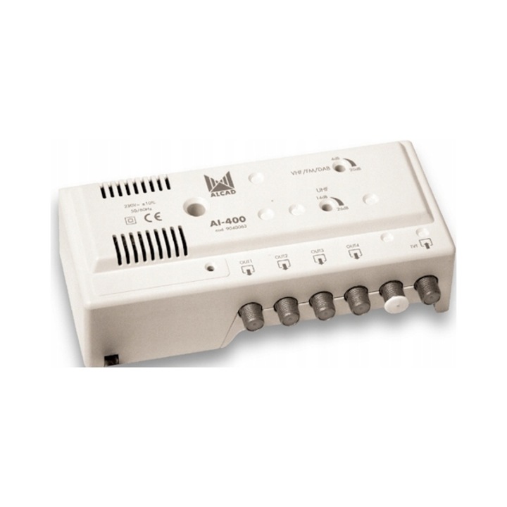 Усилвател за ТВ сигнал Alcad AI-400 28dB VHF UHF 2x4 изхода