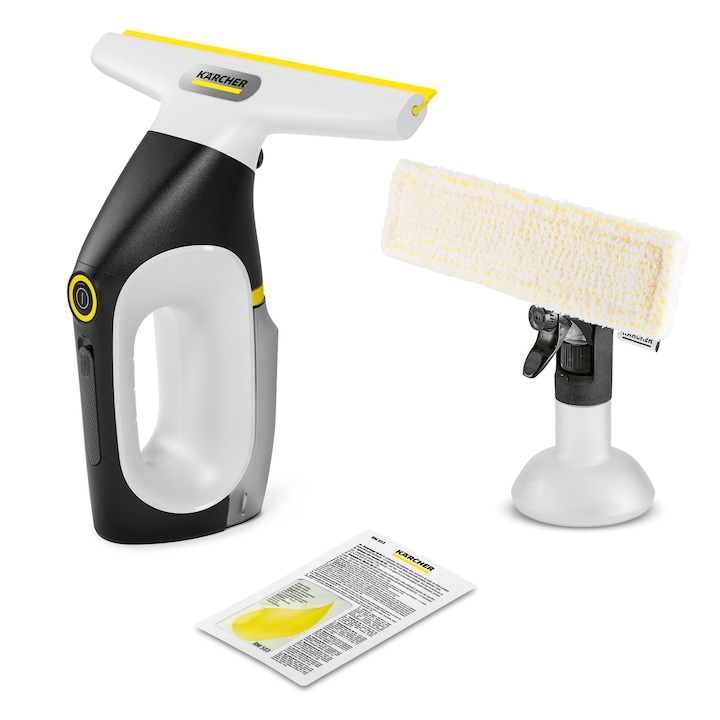 Aspirator pentru geamuri Karcher WV 3 Comfort Care *EU 1.633-690.0, curatare 360°, carling de dus Hook!It, autonomie 35 min, rezervor XXL 200 ml, randament 105 m², recipient pulverizator cu laveta din microfibra, detergent concentrat 20 ml, alb