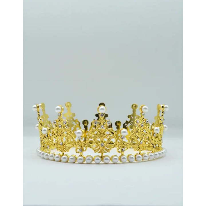 Coroana de Tort Aurie cu Perle si Strasuri 13 cm x 6 cm
