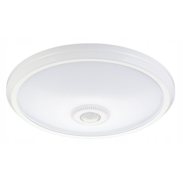 Plafoniera LED Bemko 12W 4000K, 860lm, alb, 290x70mm, cu senzor de miscare
