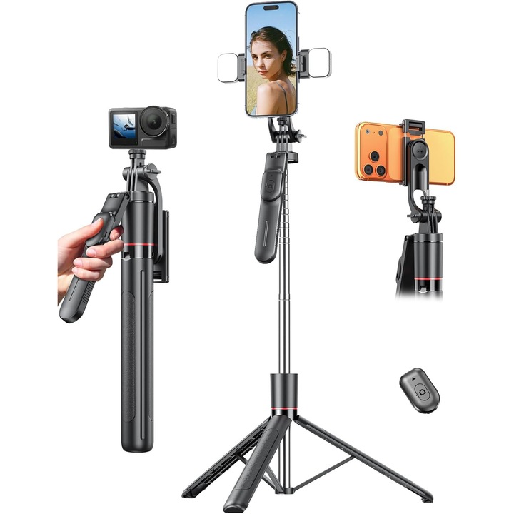 Baston selfie cu trepied, suport universal, telecomandă, dimensiuni extinse, culori diverse
