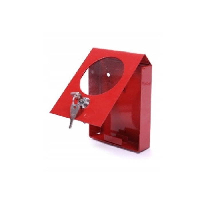Caseta pentru cheie de urgenta Boxmet, cutie antincendiu metalica cu zavor patentat, cu sistem de spargere geam, fereastra rotunda, rosu