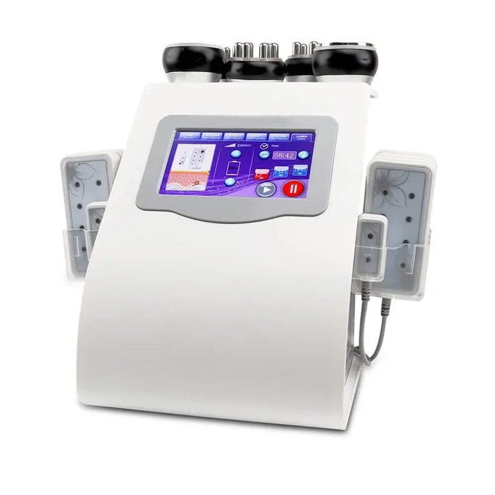Aparat remodelare corporala, 6‑in‑1 RF cavitatie cu ultrasunete lipo laser, 40 kHz, reducere celulita, ardere grasime, 220 V priza UE, alb