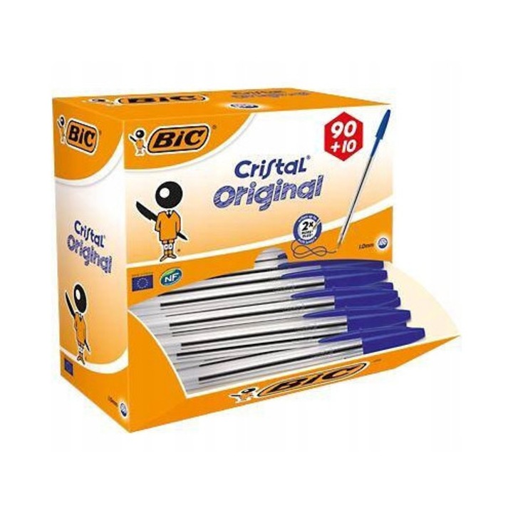 BIC Cristal Original golyóstoll, 1,0 mm-es hegy, tartós vízálló tinta, kék, 94 db