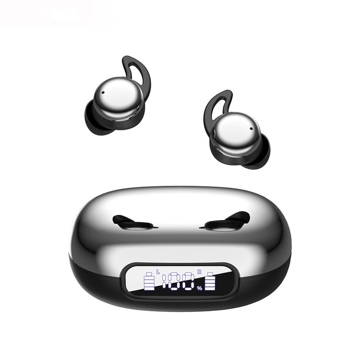 Vezeték nélküli zajszűrős fülhallgató, in-ear alvó fülhallgató Bluetooth 6.1-gyel, ultra-alacsony késleltetésű vezeték nélküli hang és hosszú üzemidő, digitális kijelző, HD mikrofon, IPX4 védelem, minden telefonnal kompatibilis, fekete szín
