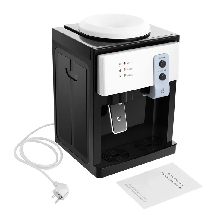 Диспенсър за вода, Настолен модел, Електрически, Топла и студена вода, 550 W, За бутилки от 5–18 л, Черен