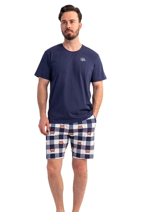 Vienetta Urban Bear mintás férfi pizsama, Tengerészkék