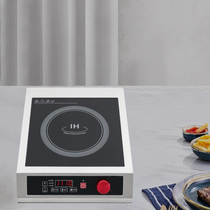 Indukciós főzőlap, Kereskedelmi pultos, 3500 W, Rozsdamentes acél, 10 hőmérséklet fokozat, LED kijelző, Éttermekbe és konyhákba