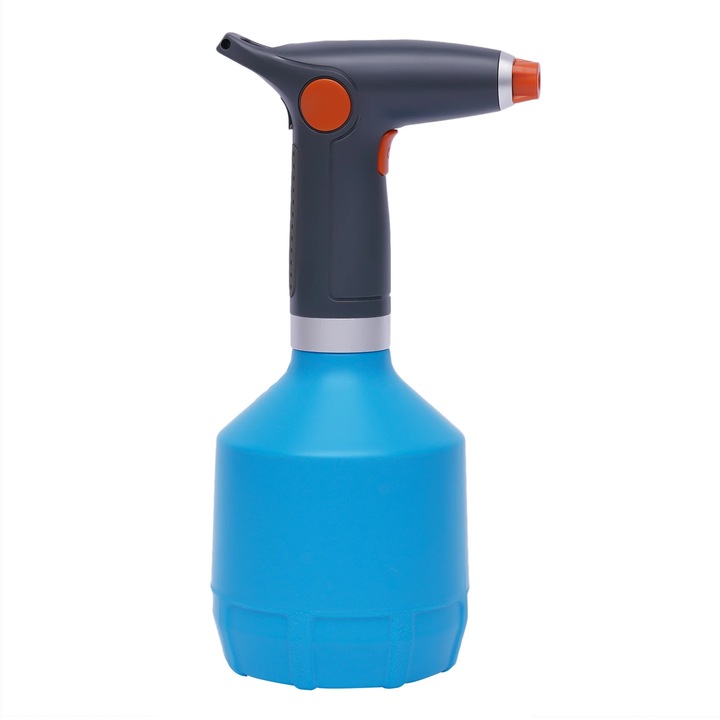 Elektromos permetezőpalack, Akkumulátoros kerti permetező, 1000 ml, Automatikus permetezés, USB töltés, Állítható fúvóka, 15×26 cm, Kék