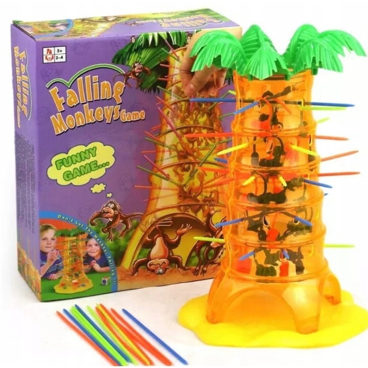 Семейна игра за сръчност, настолна игра, Falling Monkeys, 30 маймуни, 30 пръчки, 2-4 играчи, многоцветен, 1 комплект
