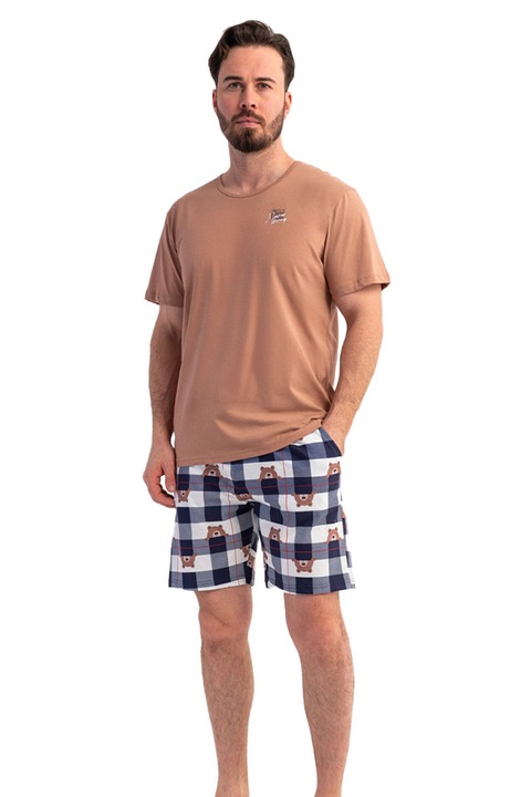 Vienetta Urban Bear mintás férfi pizsama, Tevebarna