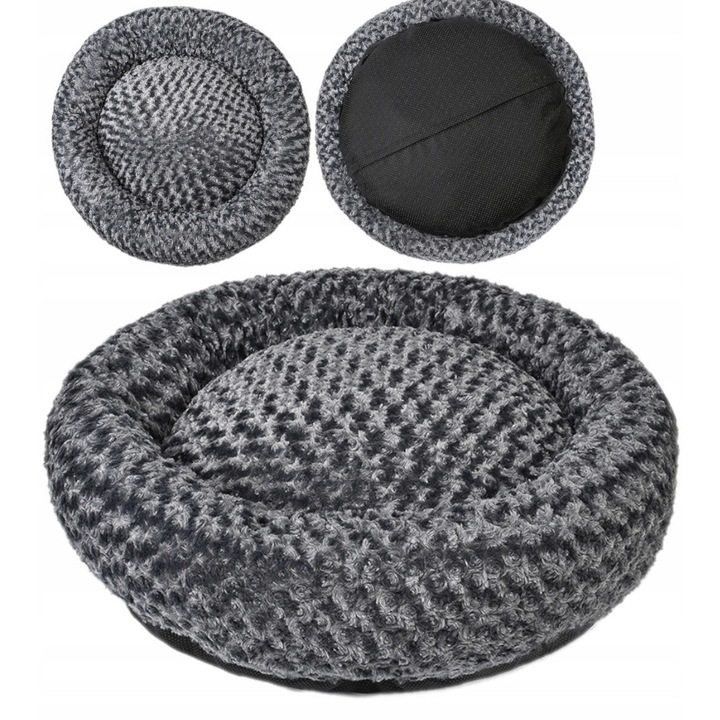 DKM Futrzane műszőrme kutyaágy, levehető huzat cipzárral, csúszásgátló alj, Szürke, 80 x 20 cm (XXL), akár 30 kg-ig