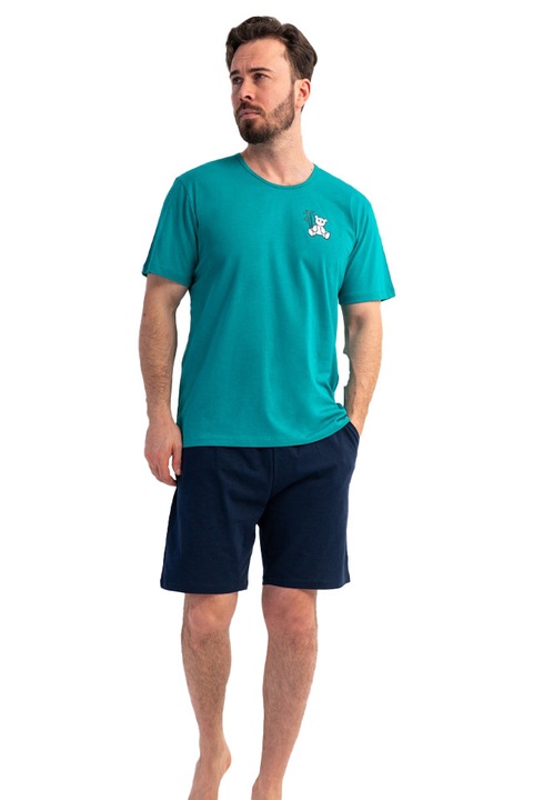 Vienetta Chill Bear férfi pizsama, Türkiz zöld/Tengerészkék