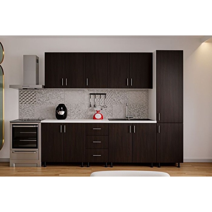 Bucatarie Sonia cu soldat, 350 cm L, Wenge, Pal 18 mm