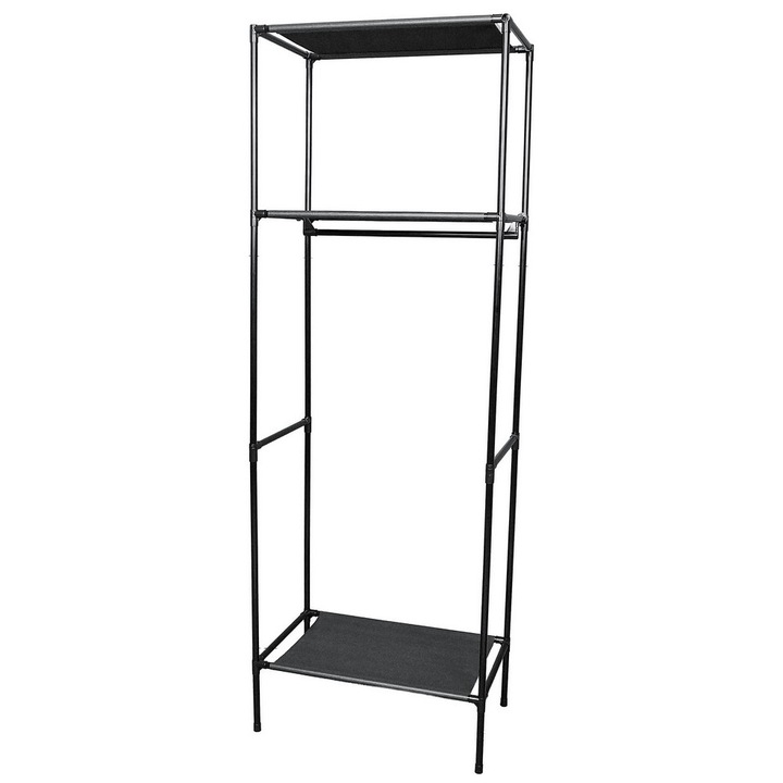 Suport haine, Decorer, raft fier negru, 2 polite, 57x35x167, 5cm