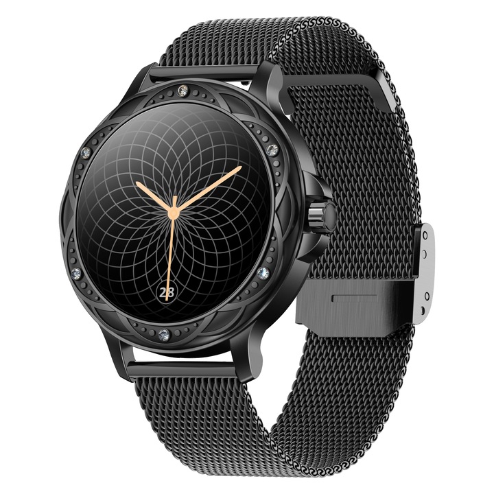 Smartwatch Wonlex DW23, negru, apel Bluetooth, monitorizare sanatate, 1.2 inch