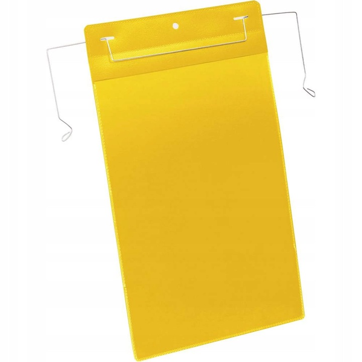 Plic documente cu manere din sarma A4, Durable, vertical, cu clapeta protectoare, fata transparenta, spate galben din polipropilena, 50 buc