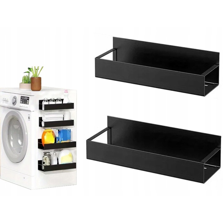 Set 2 rafturi magnetice metalice DKM, 27x7.5x6.5cm si 29.5x7.5x9.5cm, negru