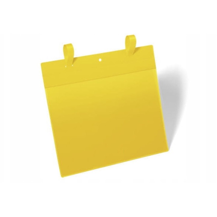 Buzunar pentru documente Durable A4 orizontal, cu prinderi pentru curele, fata transparenta din polipropilena, Galben, 50 buc