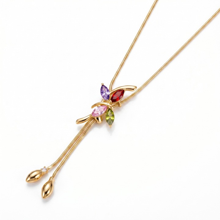 Colier floral din alamă placată cu aur, reglabil, multicolor, Starlight Bling