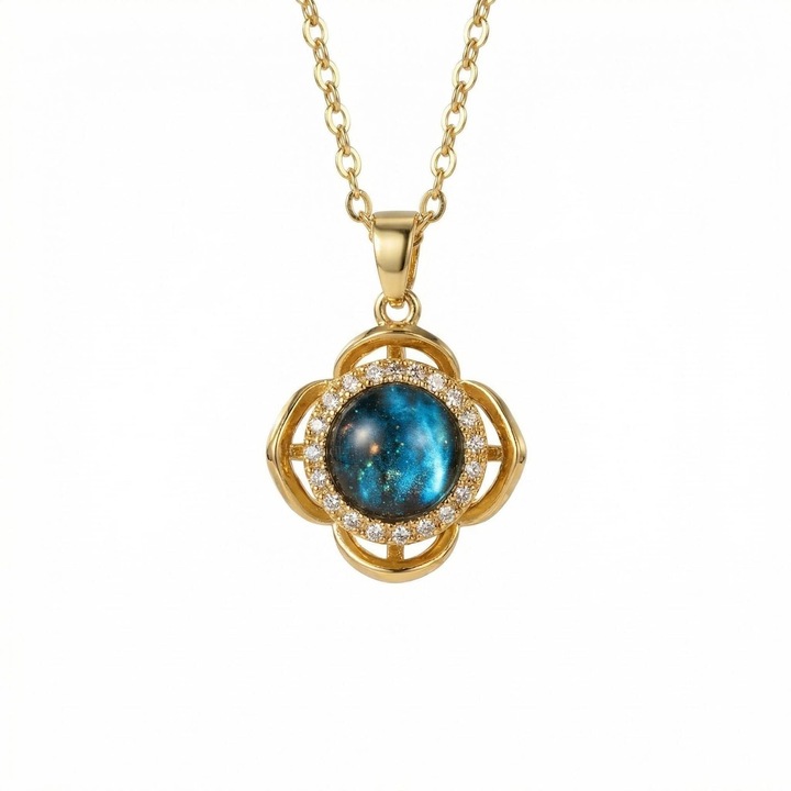 Aranyozott Sárgaréz Forgó Nyaklánc, Kék Kő, Elegáns Design, Starlight Bling