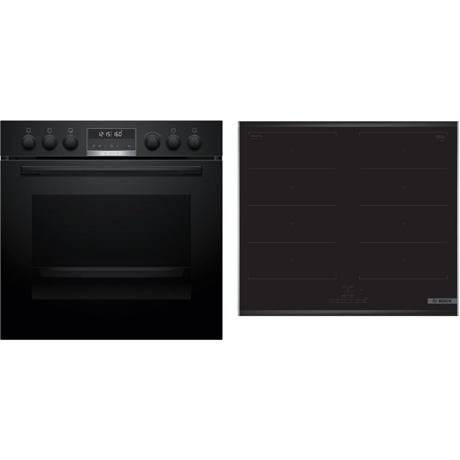 Set aragaz incorporabil Bosch HEG578BB4 și plită electrică NVQ645CB6E, 4 zone inductie, 60 cm, Negru