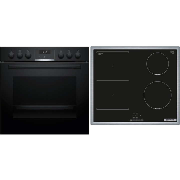 Set Aragaz Incorporabil Bosch HEG517BB4 cu Plita Inducție NVS645CB6E, 4 Zone, 60 cm