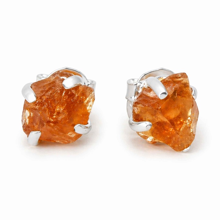 Cercei Argint 925 cu Citrin Brut, 6mm, cutie cadou