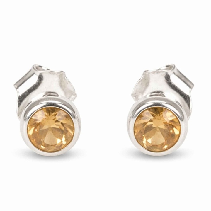 Cercei Argint 925 cu Citrin 5mm - Set, Rotund, Energetici, Aurii