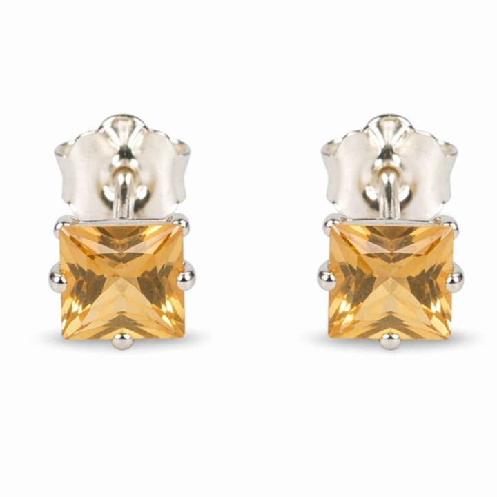 Cercei Argint 925 cu Citrin Fatetat, 6x6mm, set cadou