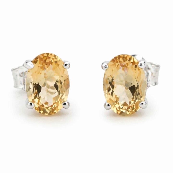 Cercei Argint 925 cu Citrin Fatetat, 5mm x 7mm, cutie cadou