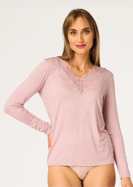 Bluza dama Key, roz, fin modal si lana merino, croiala mulata, decolteu elegant, Roz