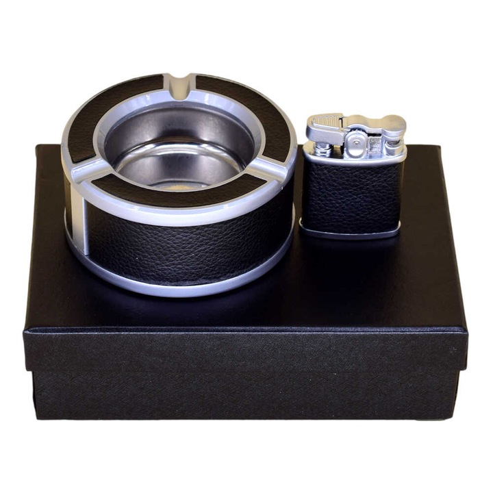 Set cadou 2 piese barbati, scrumiera si bricheta, 17x12x5cm