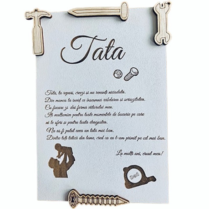 Cadou personalizat pentru TATA ArtemisGift, aniversare, alb, 17X25 cm