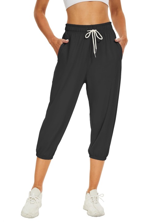 Pantaloni damă BATHRINS jogging 3/4, buzunare reglabili, negru, One Size INTL
