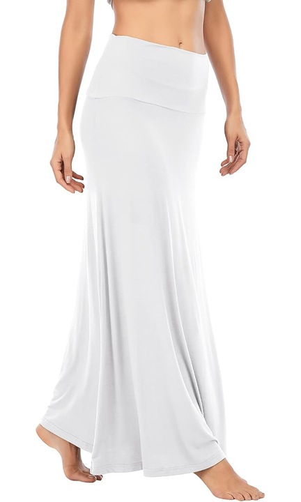 Fusta Lunga de Vara cu Talie Inalta, Elastica si Vaporoasa, Casual-Eleganta – Fusta Usoara pentru Plaja, Vacanta, Birou si Tinute Zilnice, Alba, Marimea M