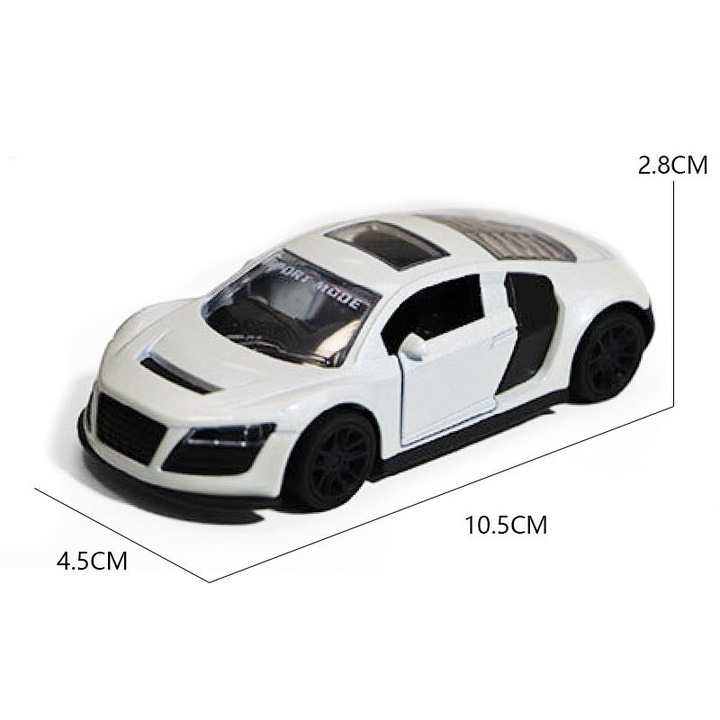 Sportautó modell, 1:43 méretarány, fekete-fehér, metálfényű, nyitható ajtók