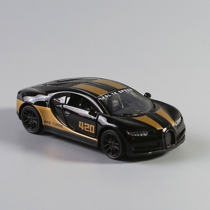 Sportautó modell, 1:43 méretarány, fém, metálfekete, nyitható ajtók