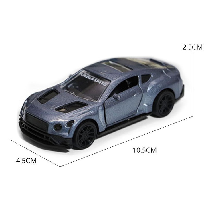 Sportautó modell, 1:43, metál szürke, nyitható ajtókkal, fémből